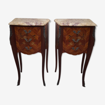 Pair of Louis XV style bedside tables in Marquetry