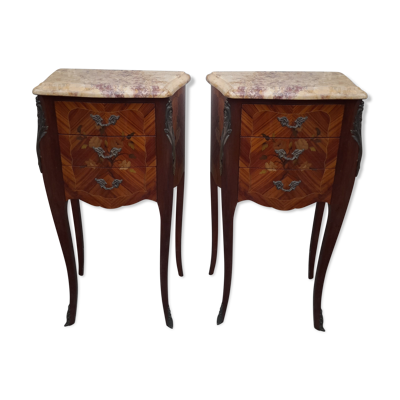 Paire de chevets style Louis XV en Marqueterie