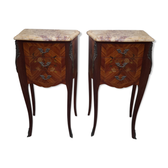 Pair of Louis XV style bedside tables in Marquetry