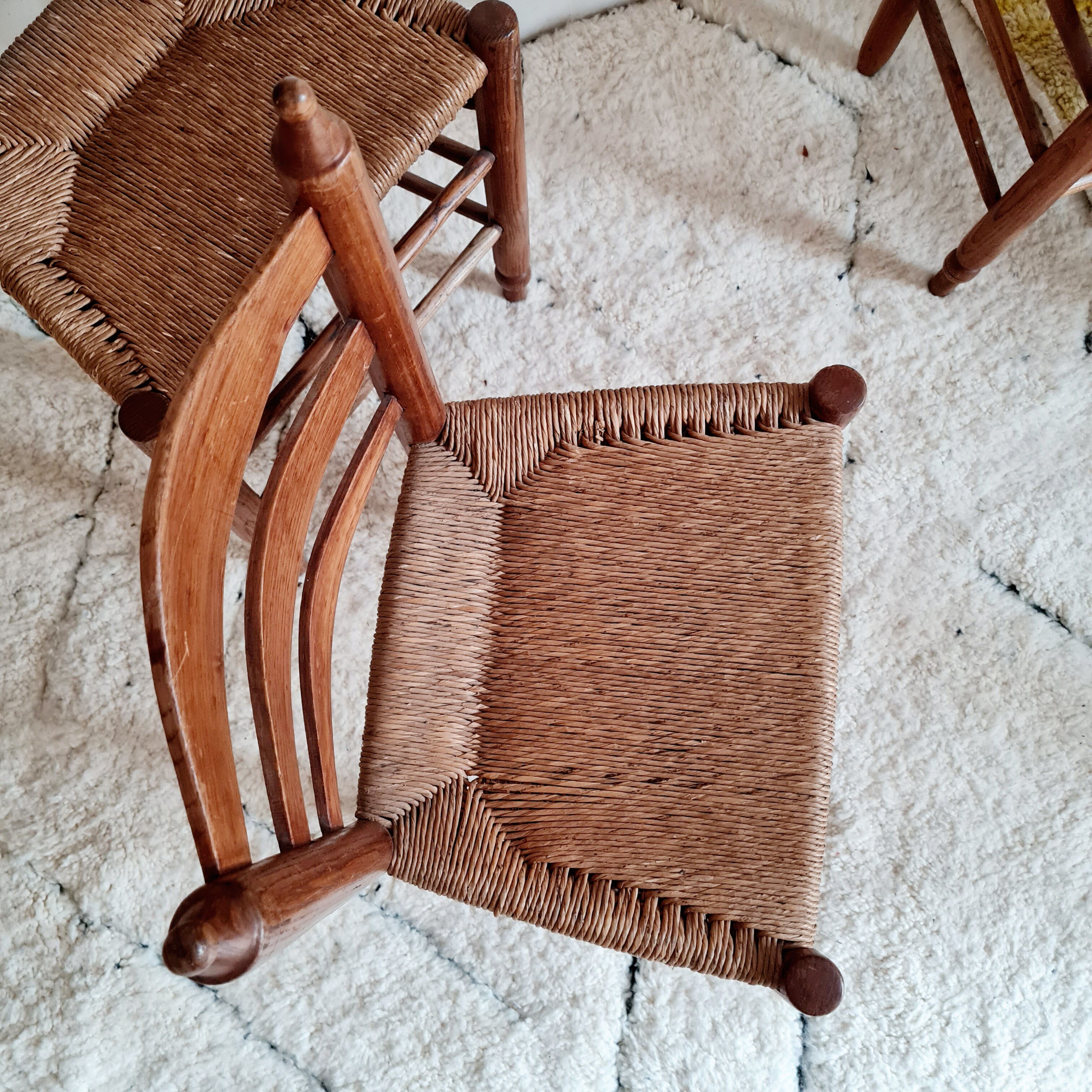 Série de 4 chaises paille, fabrication française, années 40