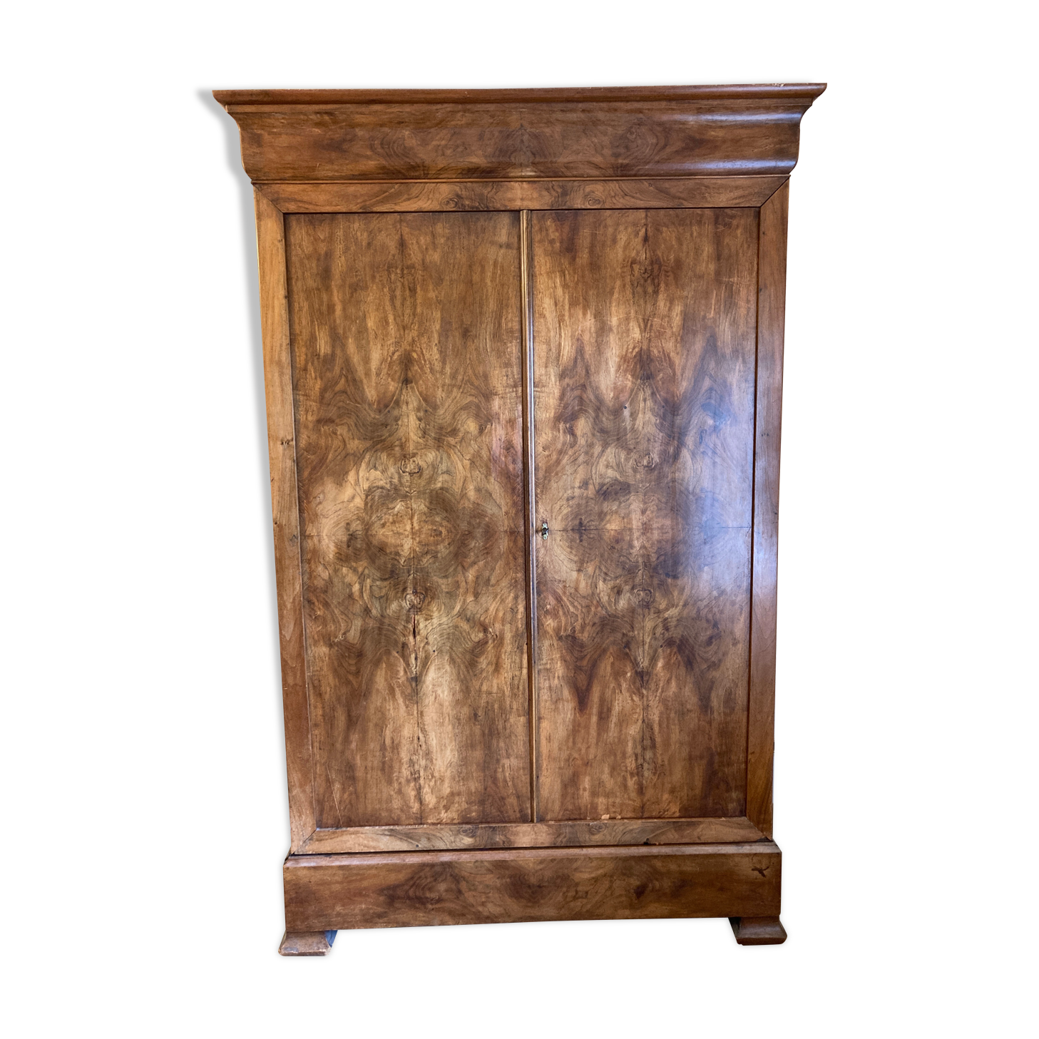 Louis Philippe solid walnut cabinet and walnut bramble veneer doors
