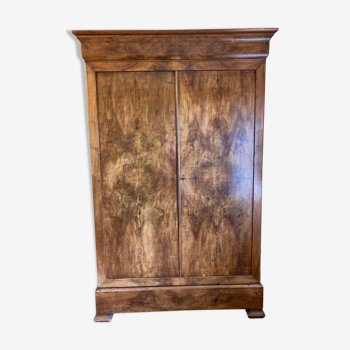 Louis Philippe solid walnut cabinet and walnut bramble veneer doors