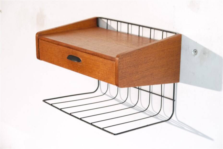 Vintage Scandinavian wall bedside table 1960