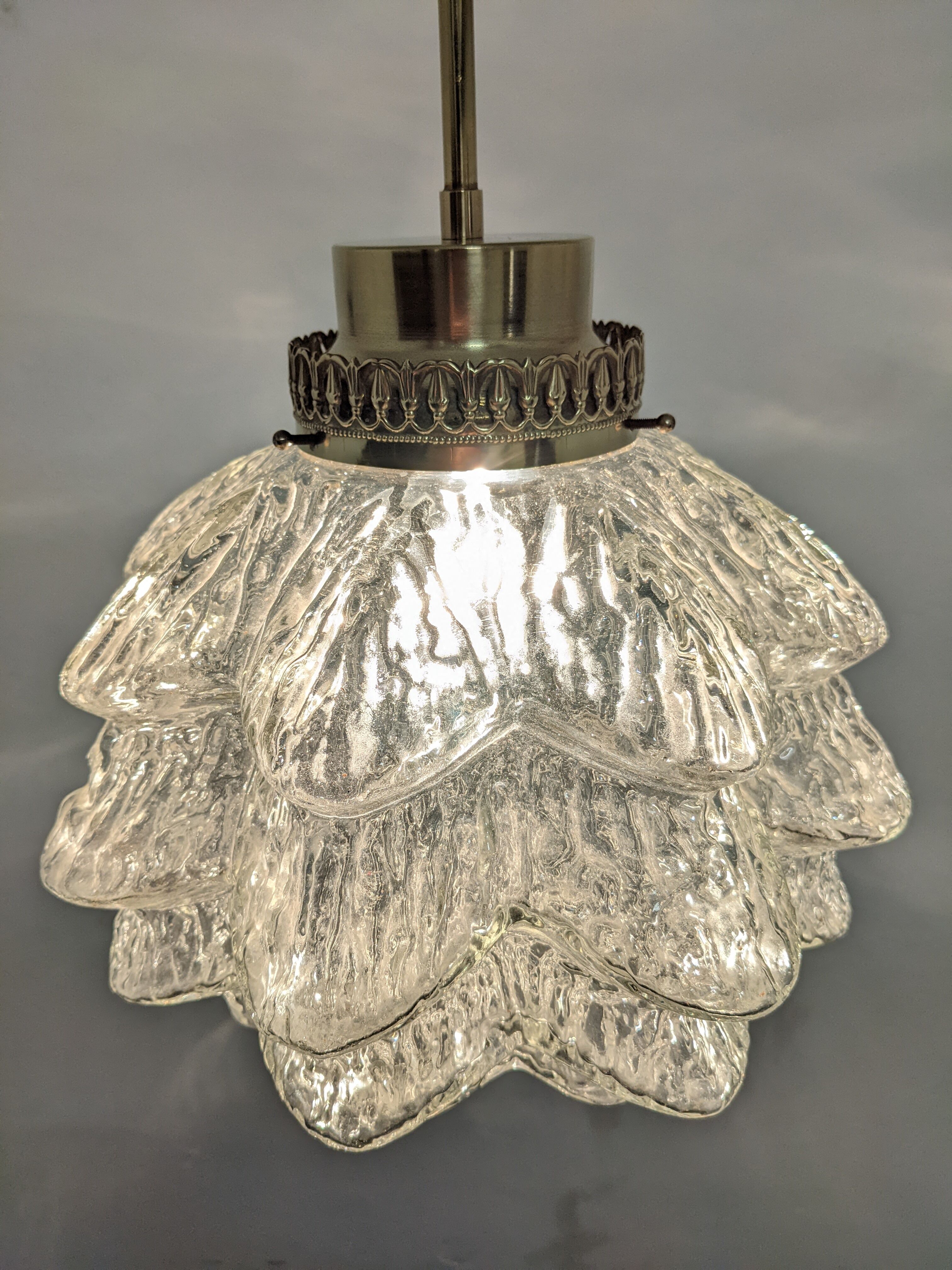 Glass and brass flower pendant lamp in art deco style