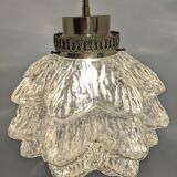 Glass and brass flower pendant lamp in art deco style