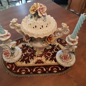 Set of 2 candle holders and matching decorative tureens