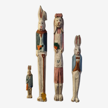 Set of 4 wooden rabbits