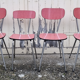 Red / pink formica table and its 4 chairs, vintage 70s.