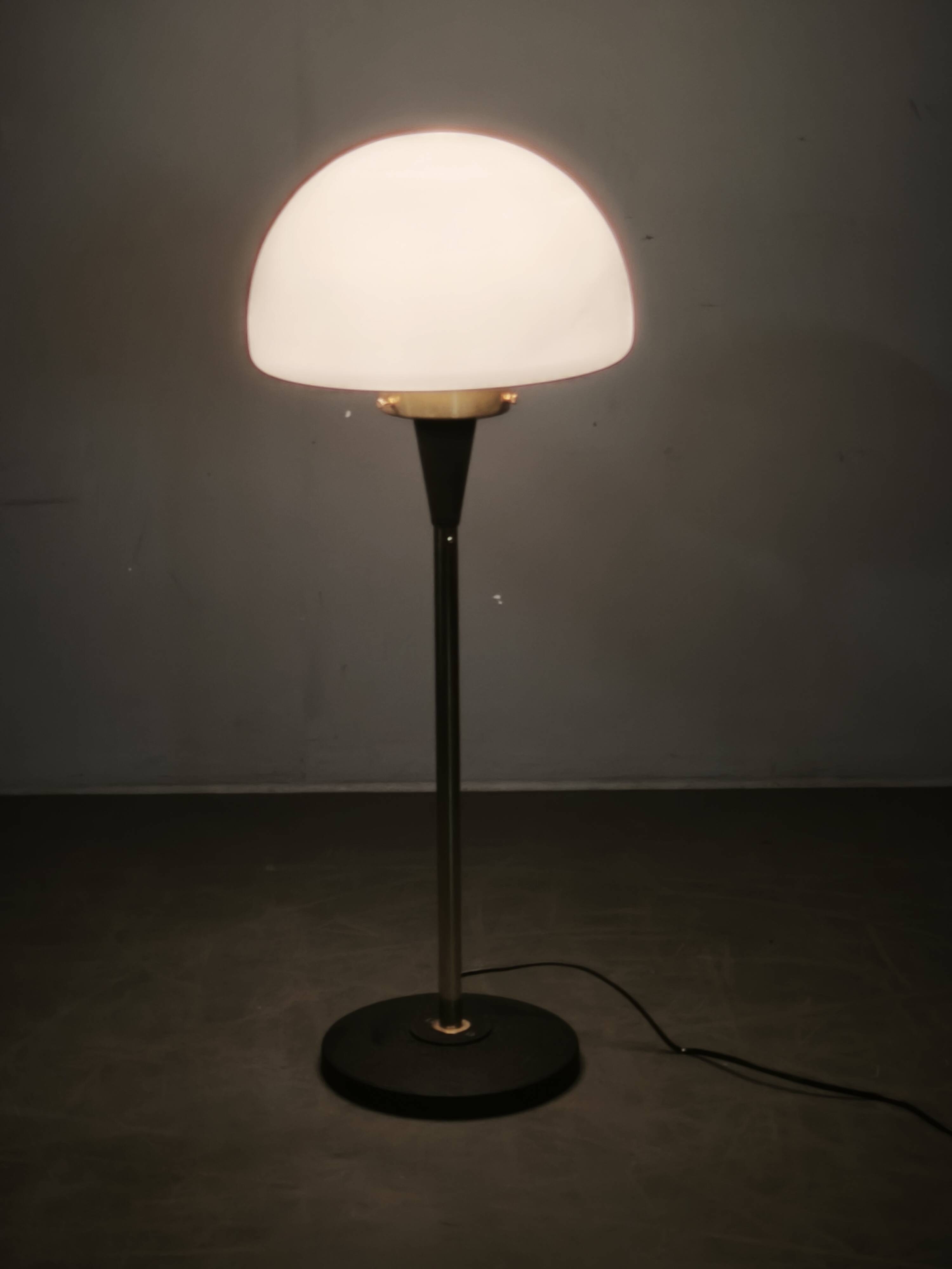 1960s Lidokov Space Age Brass and Opaline Glass Floor Lamp