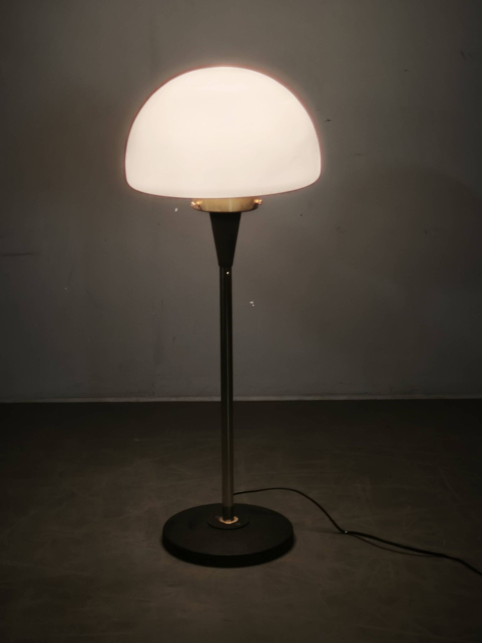 1960s Lidokov Space Age Brass and Opaline Glass Floor Lamp