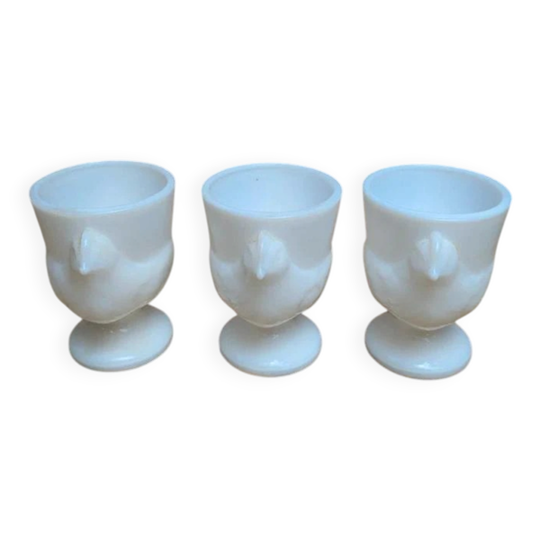 Lot de 3 coquetiers poule Arcopal blanc vintage