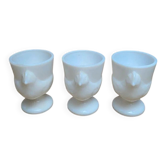 Set of 3 vintage white chicken egg cups by Arcopal.