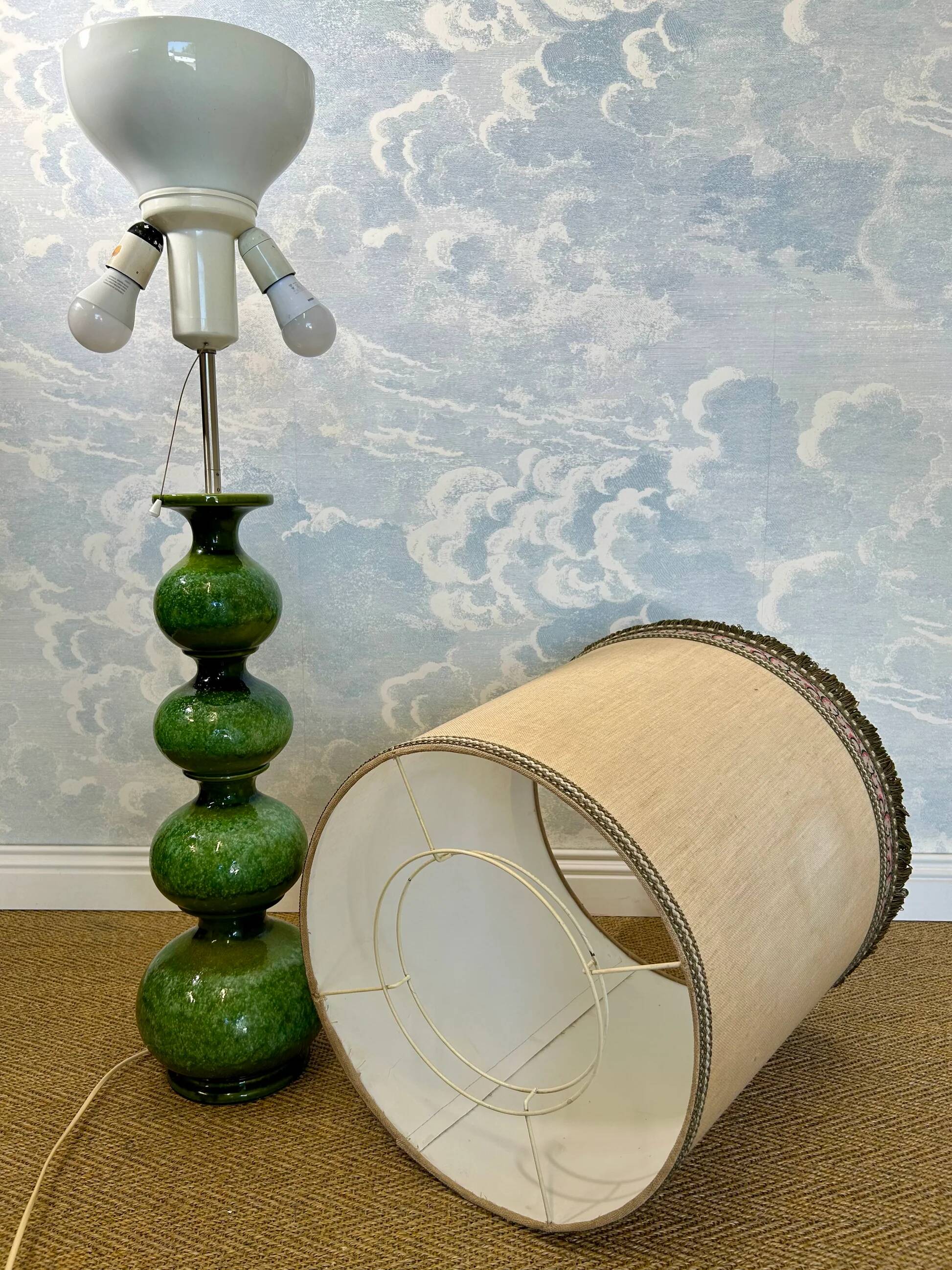 Green ceramic sun lamp/table, Kaiser Leuchten, Germany, 1960s elegance.