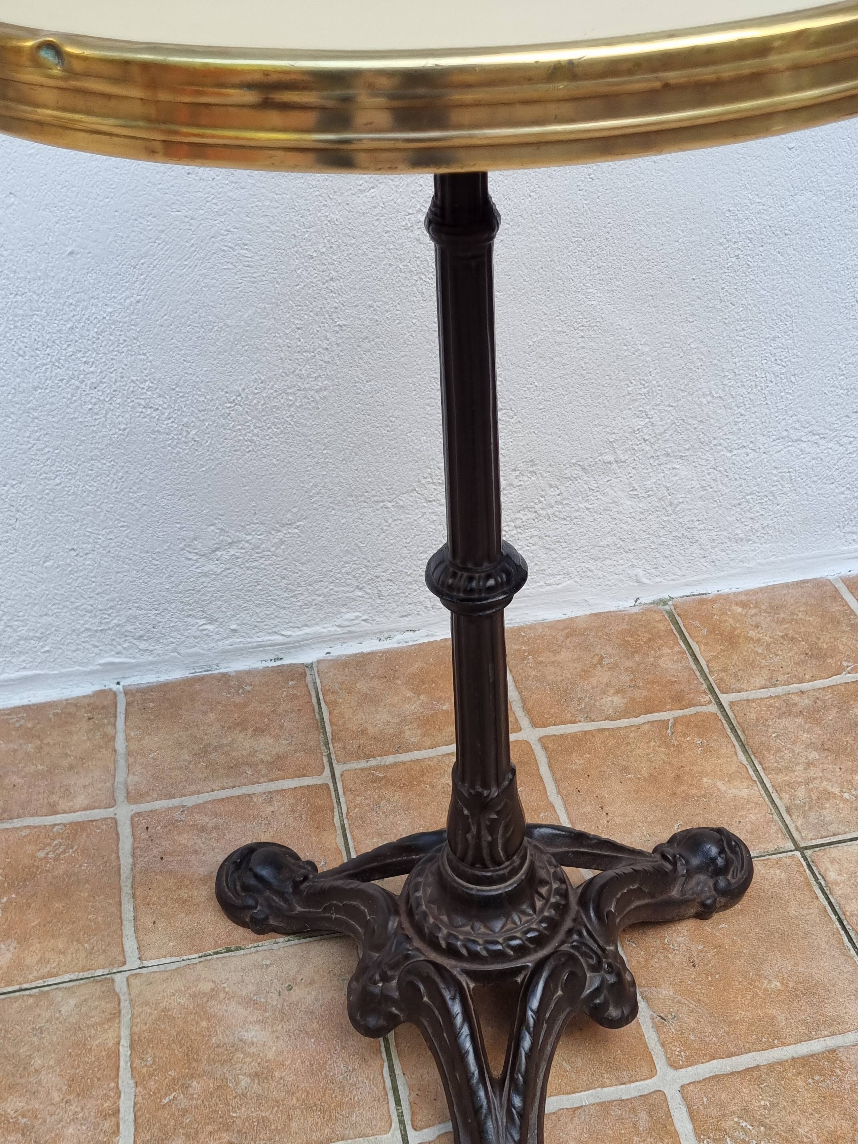 Antique 50s tripod bistro table, cream, 74 cm