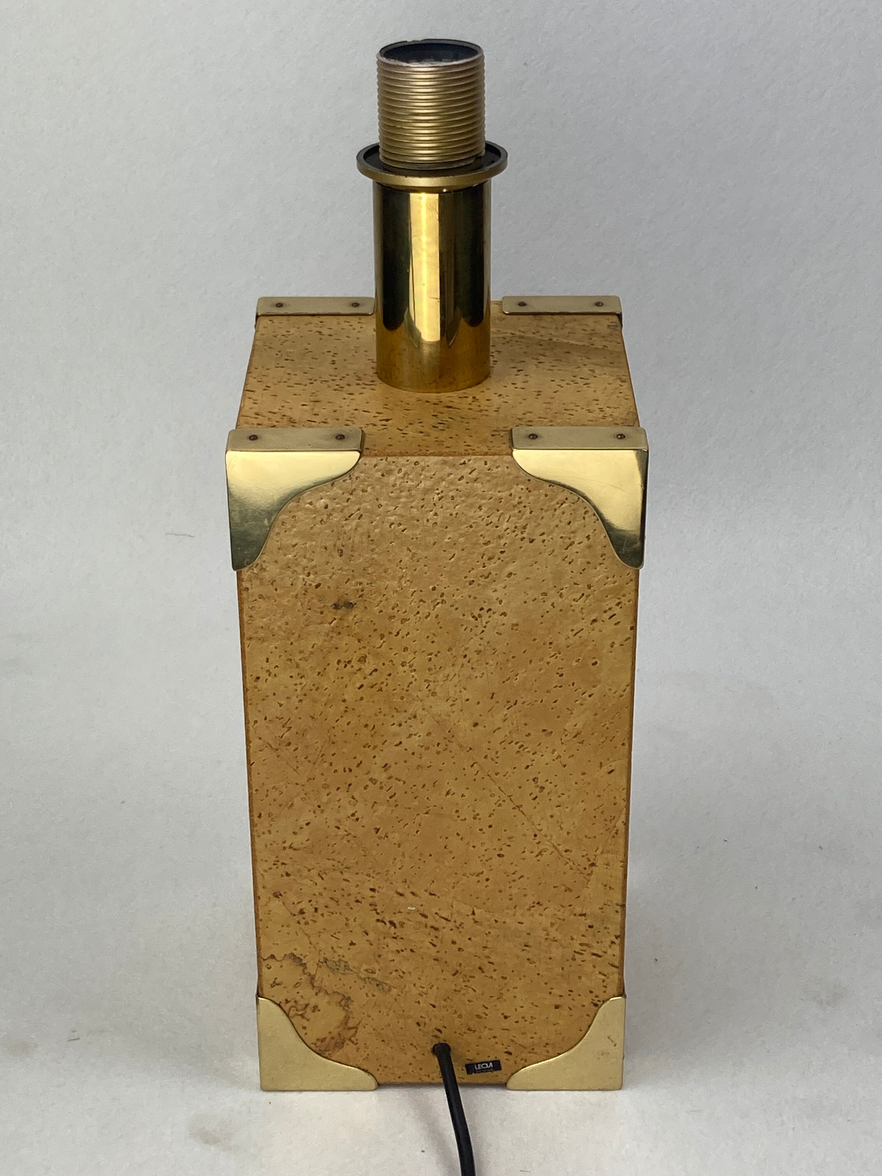 Cork and brass table lamp, bouclé shade. Leola Design Germany 1970s