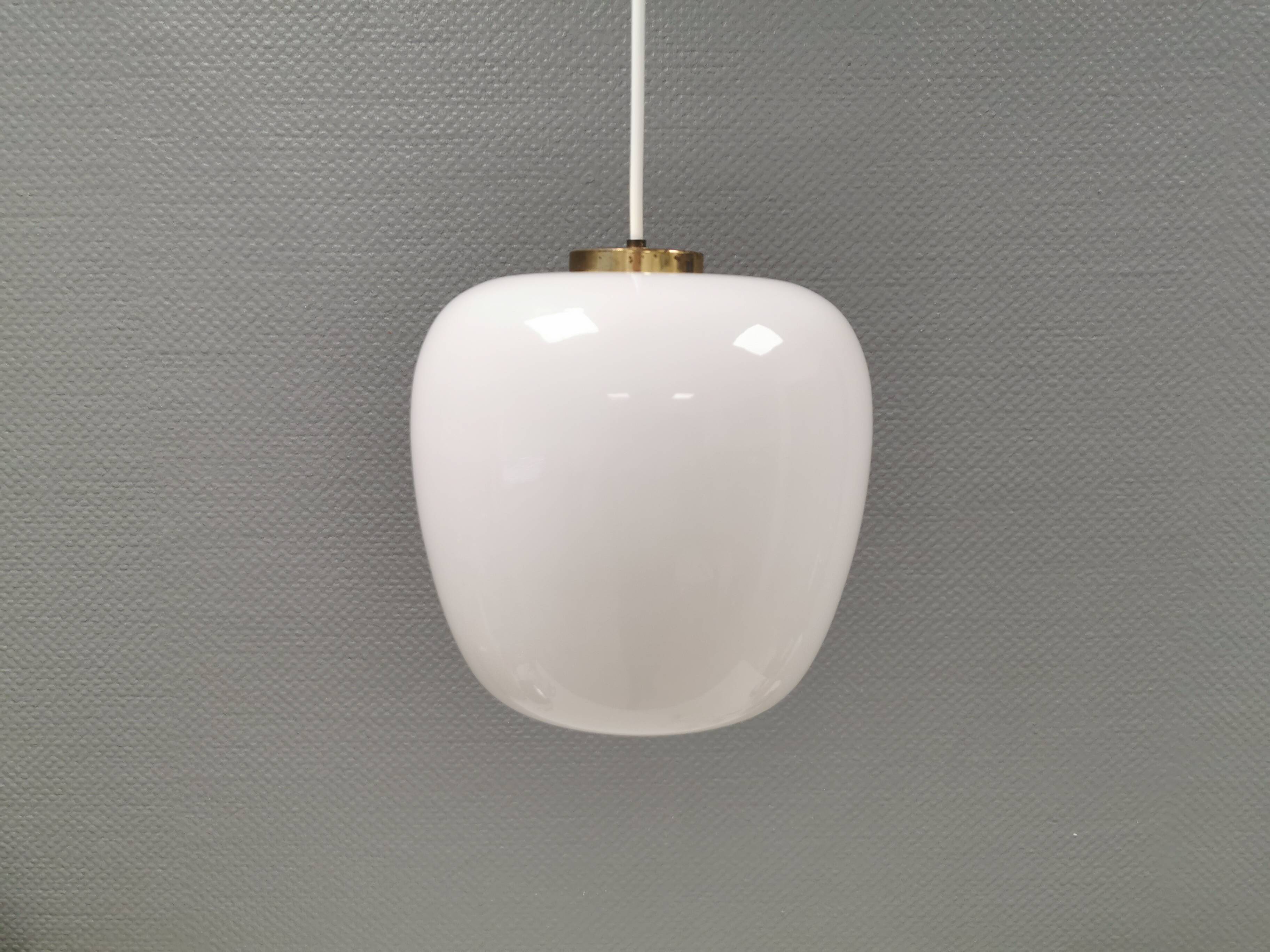 Hanging lamp in opal glass with brass top from Danish Fog&Mørup 1970s