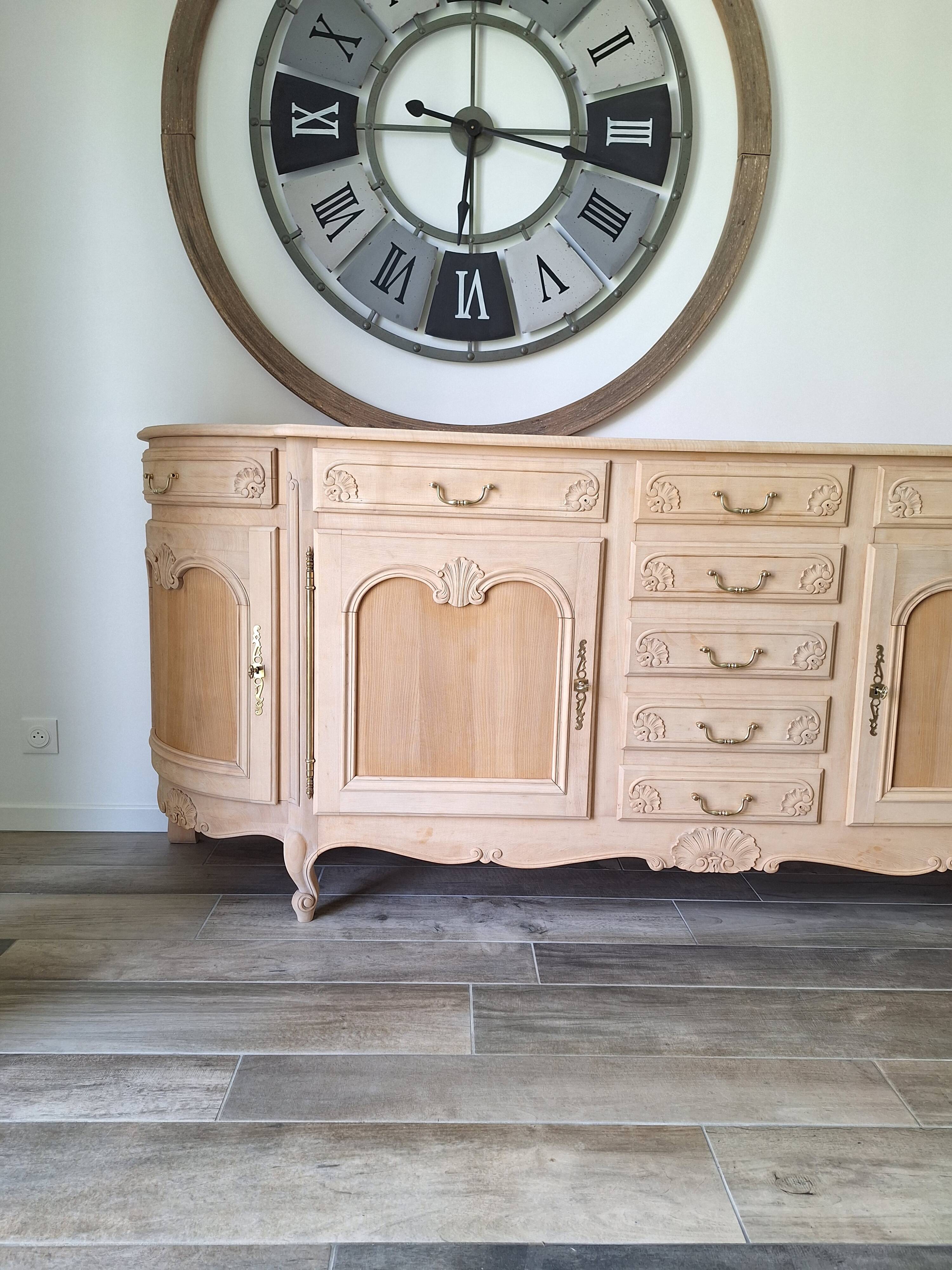 Low buffet in renovated solid cherry wood – Revisited Louis XV style – 250 cm