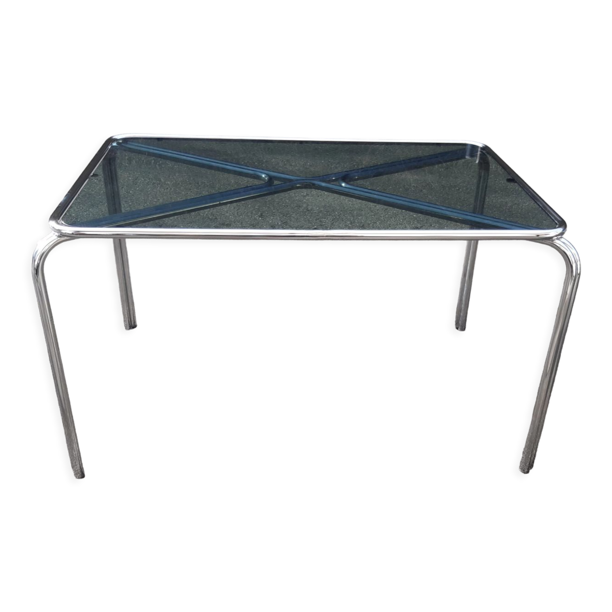 Smoked glass table and chrome space age 1975