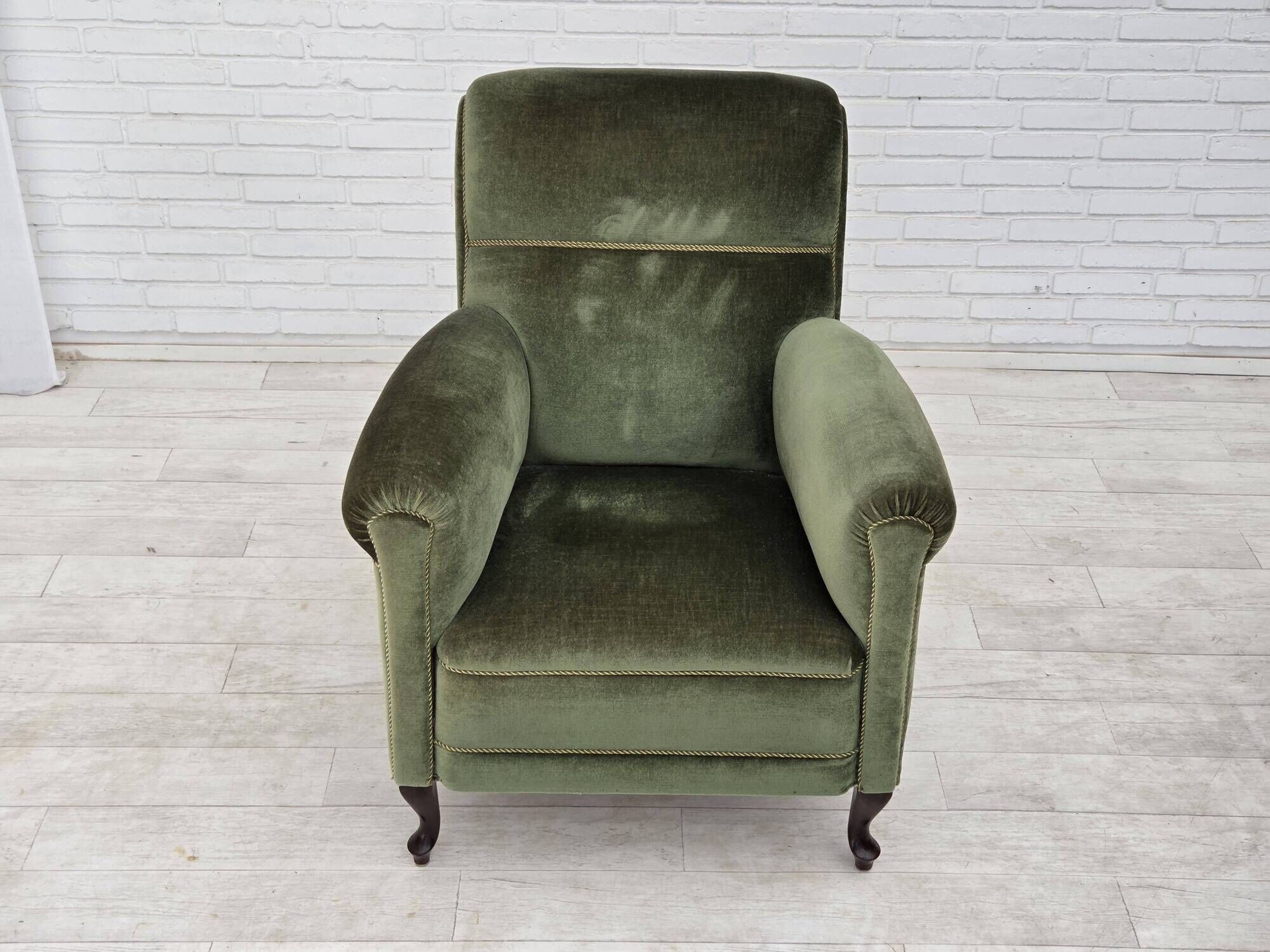 1950s, Danish highback relax armchair, furniture velour, beech wood.