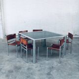 Mid-Century Smoked Glass & Chromed Steel Square Dining Table attributed to Sergio Mazza for Cinova, Italy, 1970s