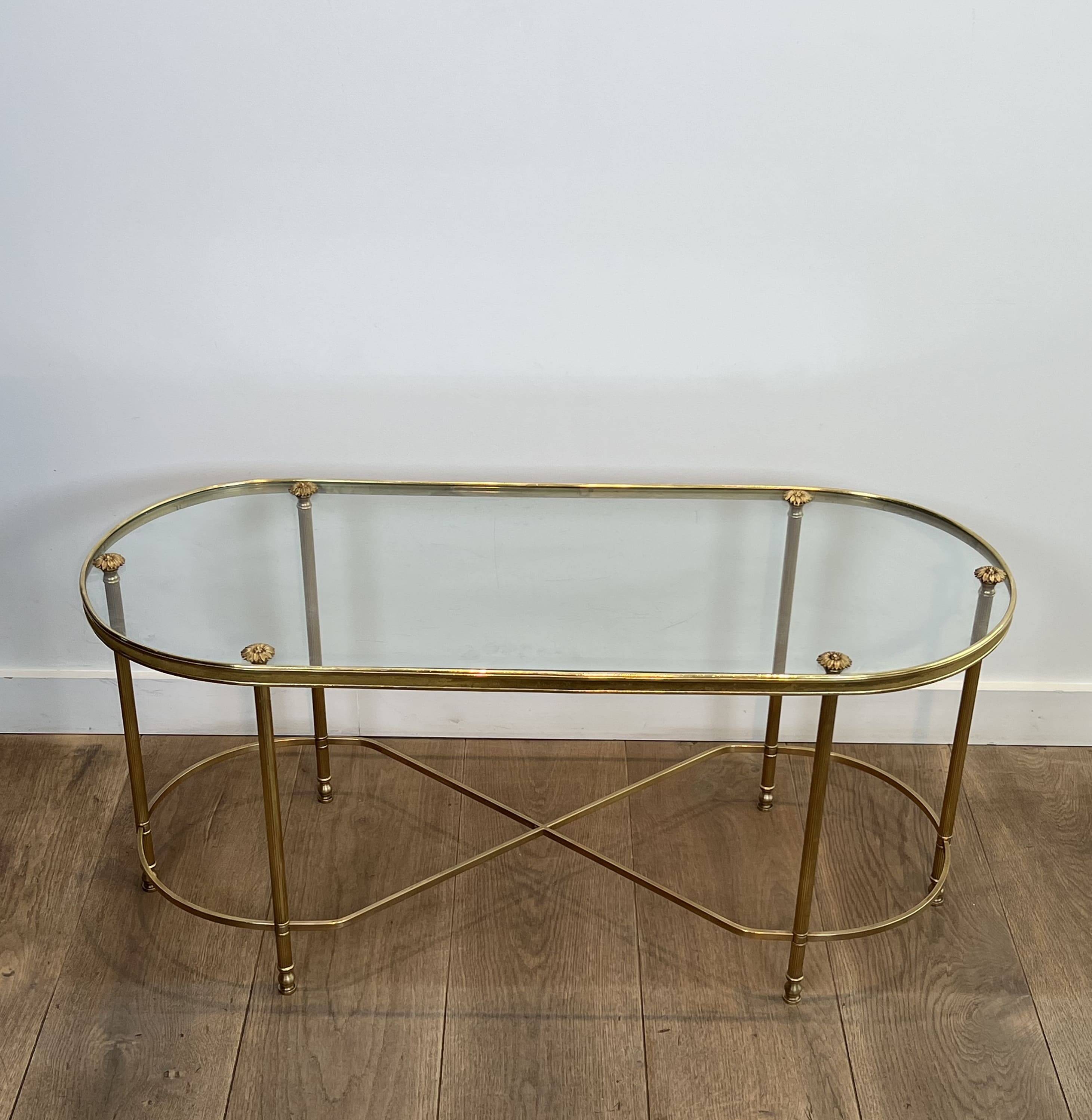 Oblong Coffee Table in Brass and Glass, by Maison Baguès, 1960s.