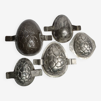 Set of five old chocolate molds, egg shape, Letang et Fils, Matfer, 18 cm