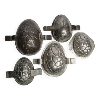 Set of five old chocolate molds, egg shape, Letang et Fils, Matfer, 18 cm