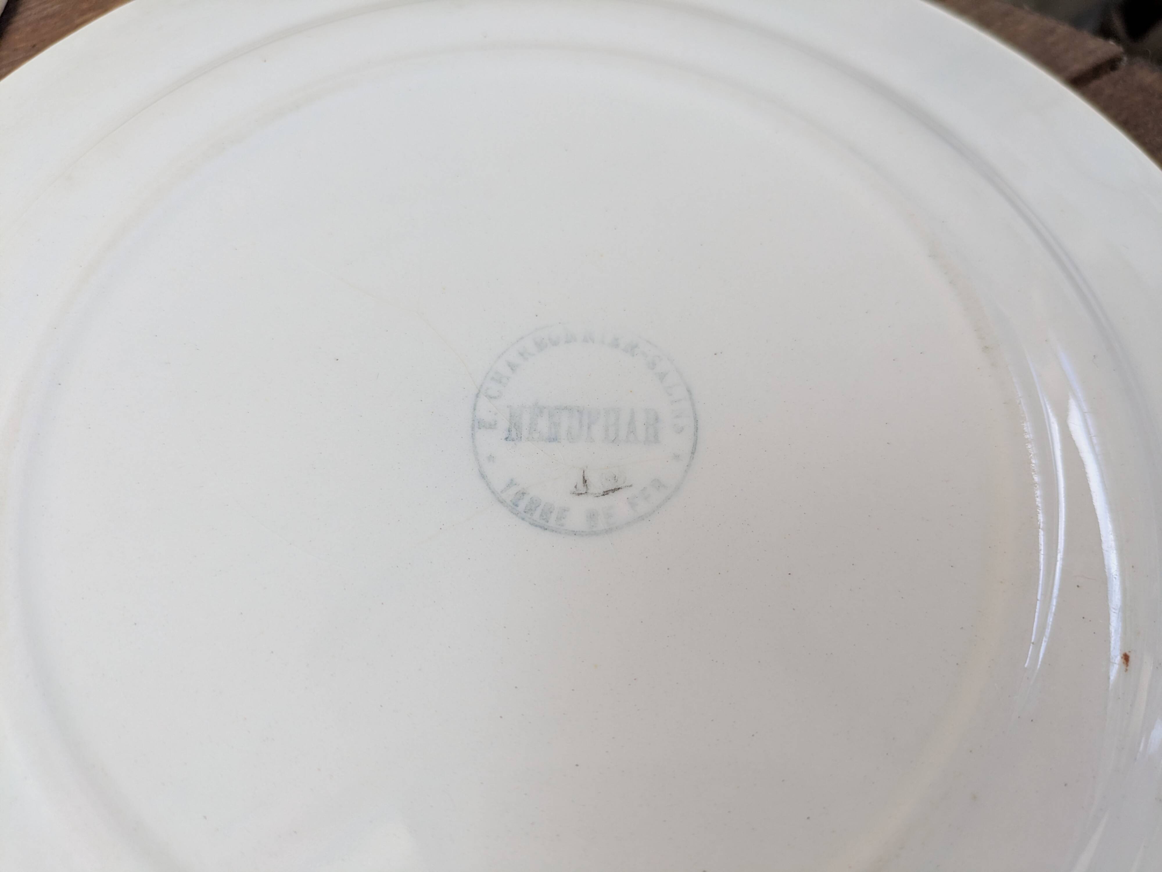 9 old flat plates in Salins ironstone model Nénuphar 24.5cm