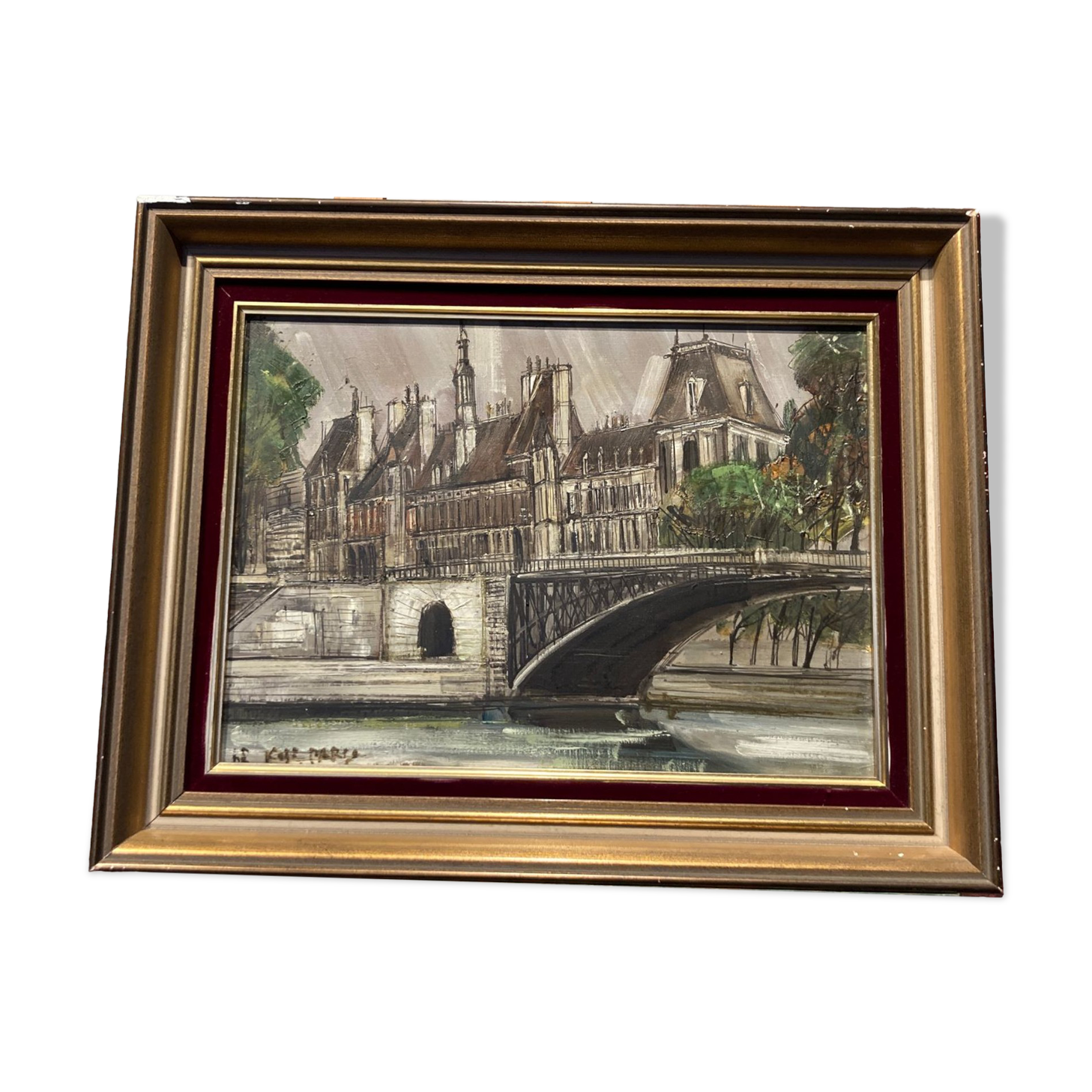 Huile sur toile représentant un pont