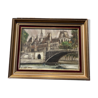 Oil on canvas representing a bridge