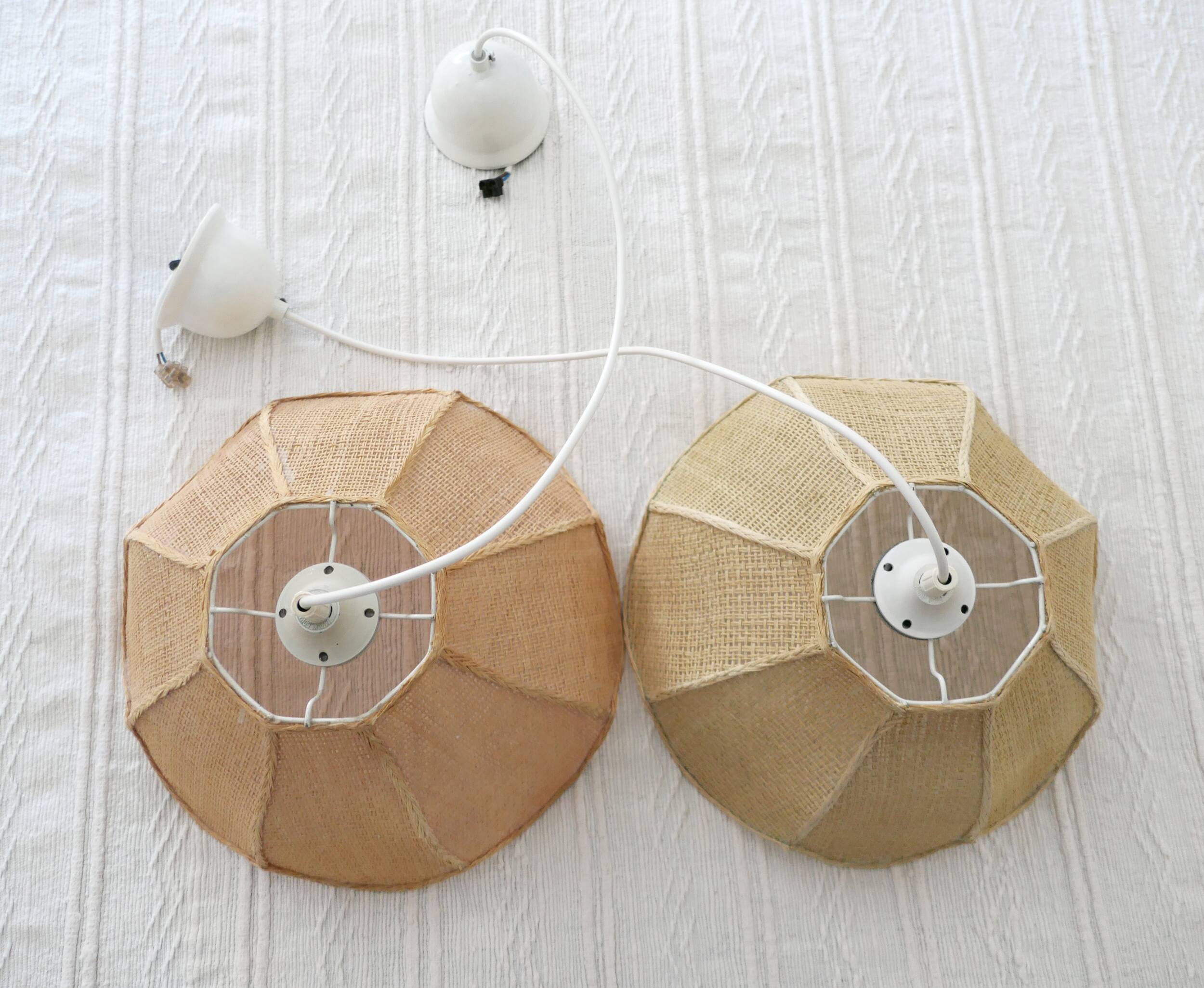 2 "flower" suspensions in vintage 1970s natural fibre.