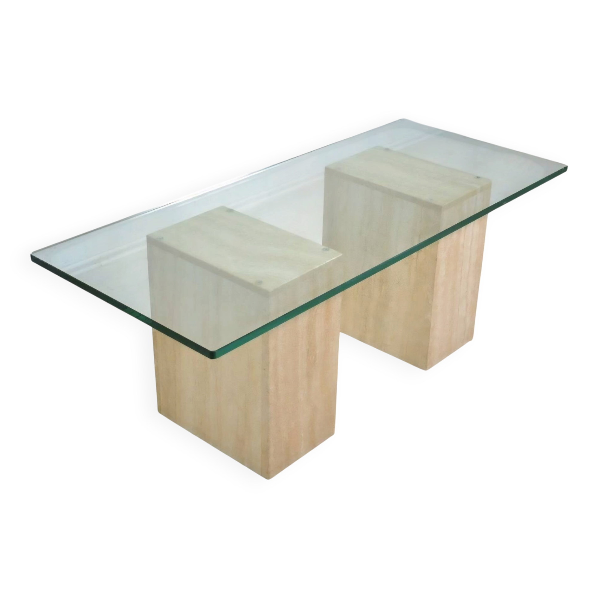 Italian travertine and glass coffe table 1970s Vintage