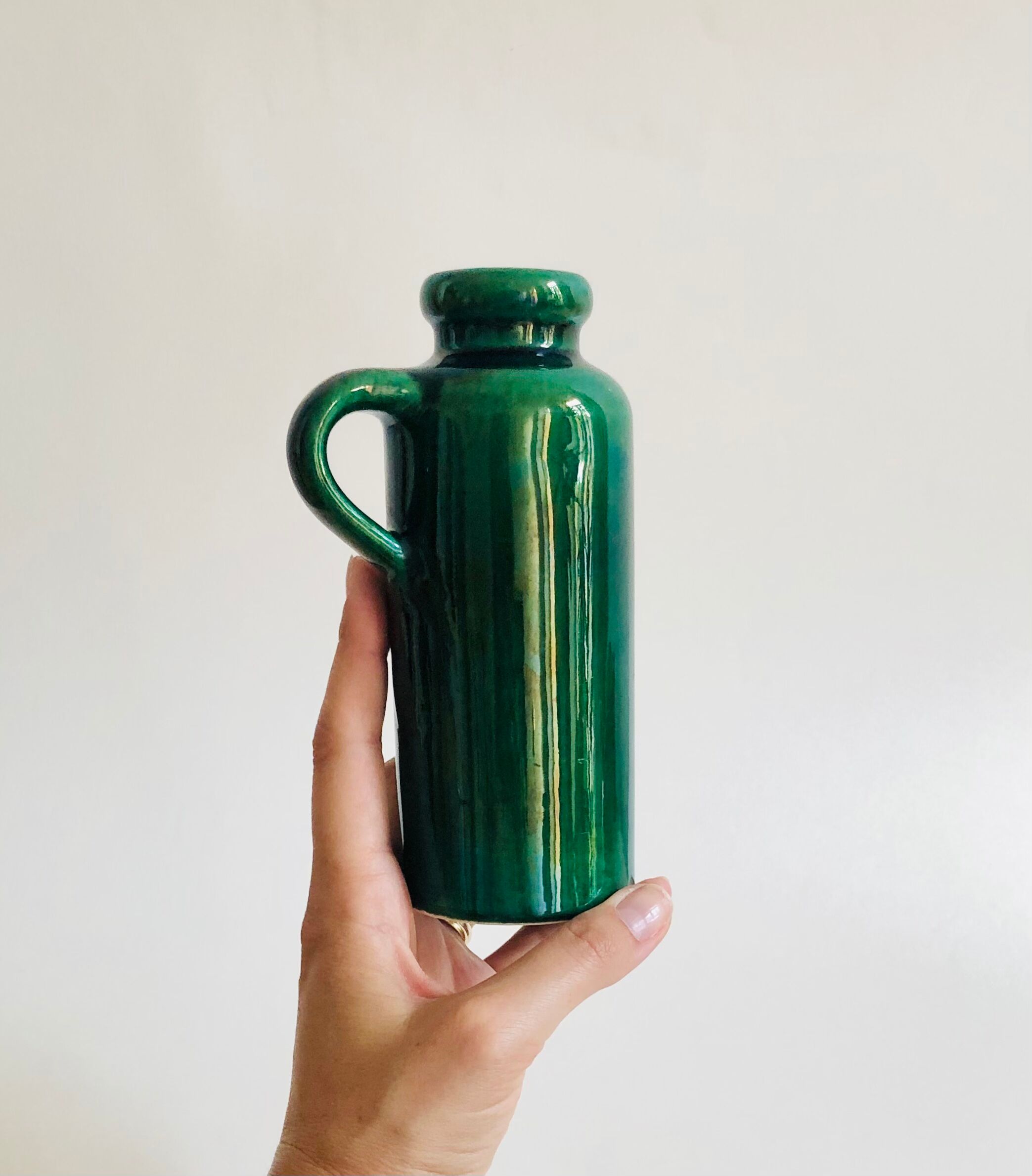 Soliflore vase in iridescent green ceramic West Germany