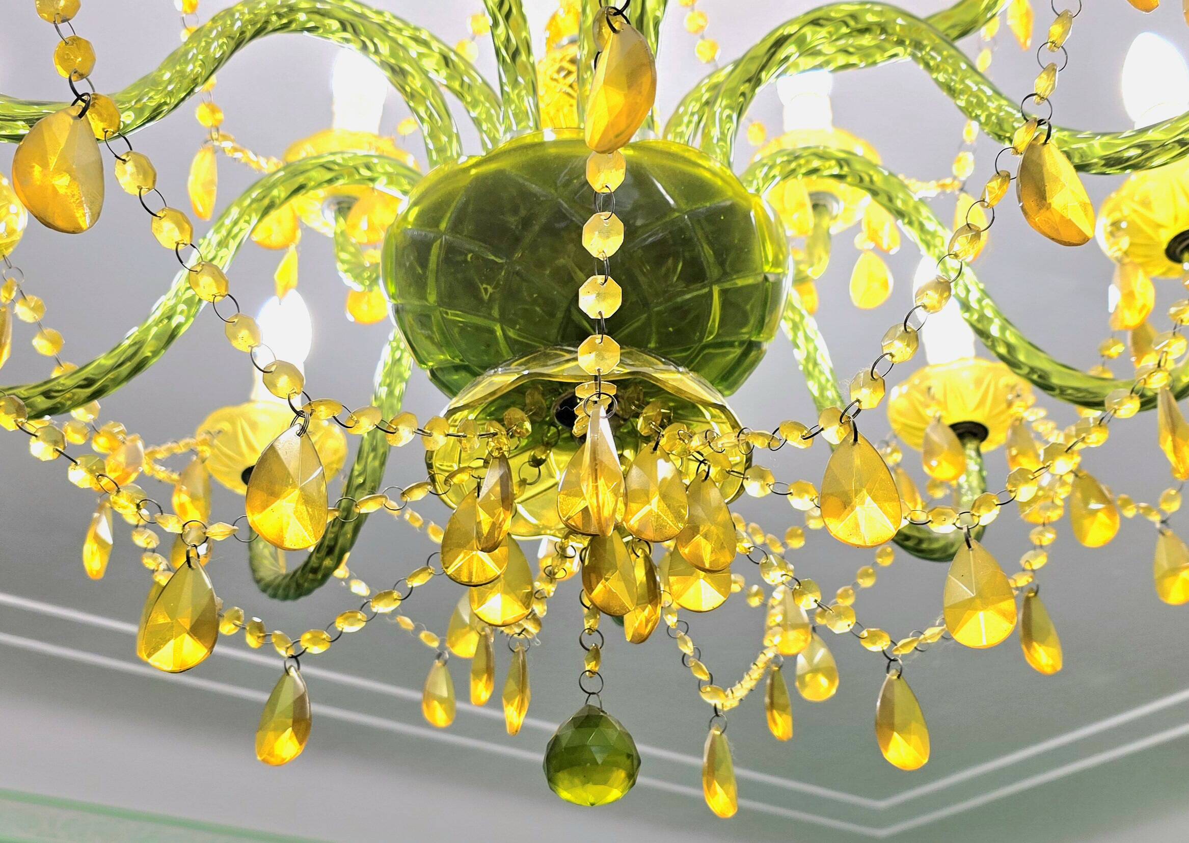 Large chandelier with glass and polypropylene pendants – 14 lights