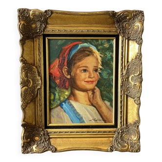 Portrait of a young girl signed