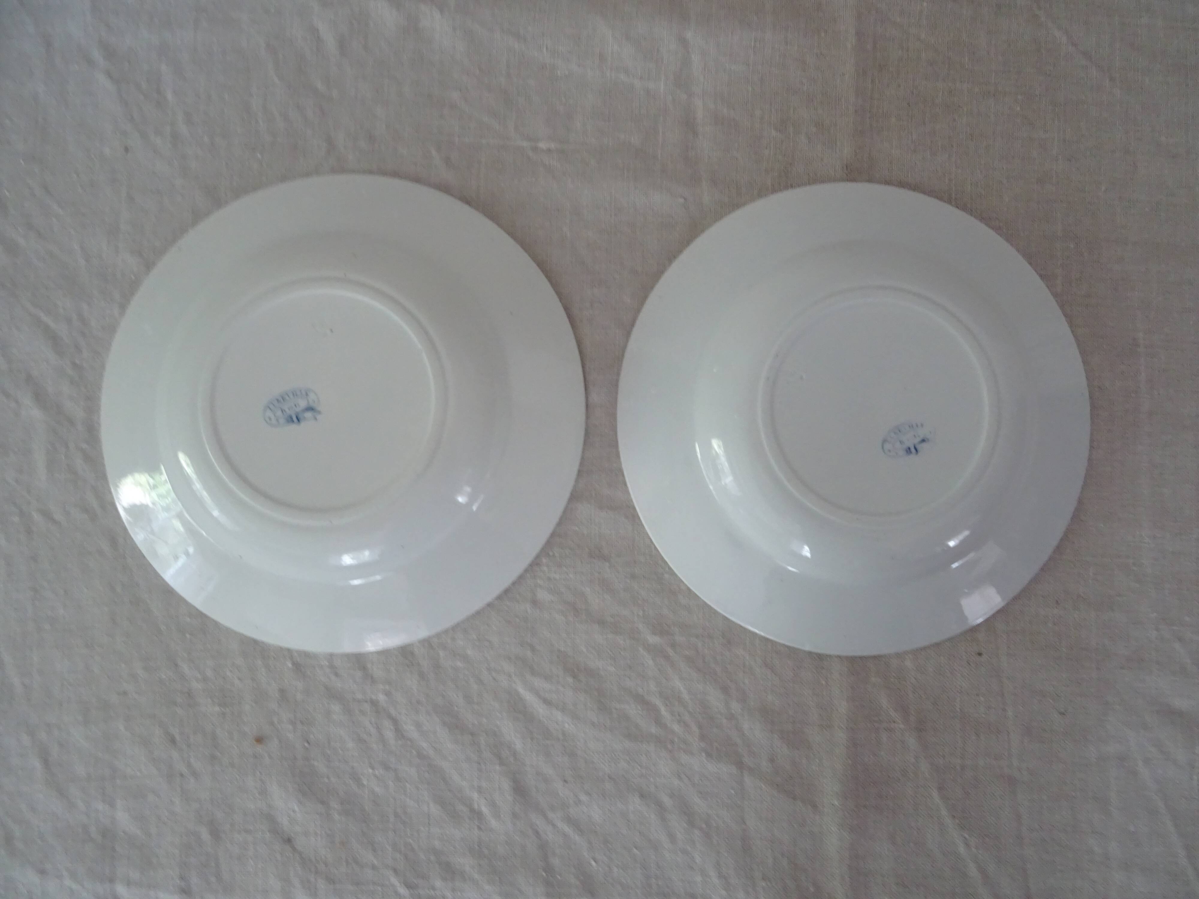 2 Hollow plates Luneville Keller and Guerin decoration blue flowers faience old