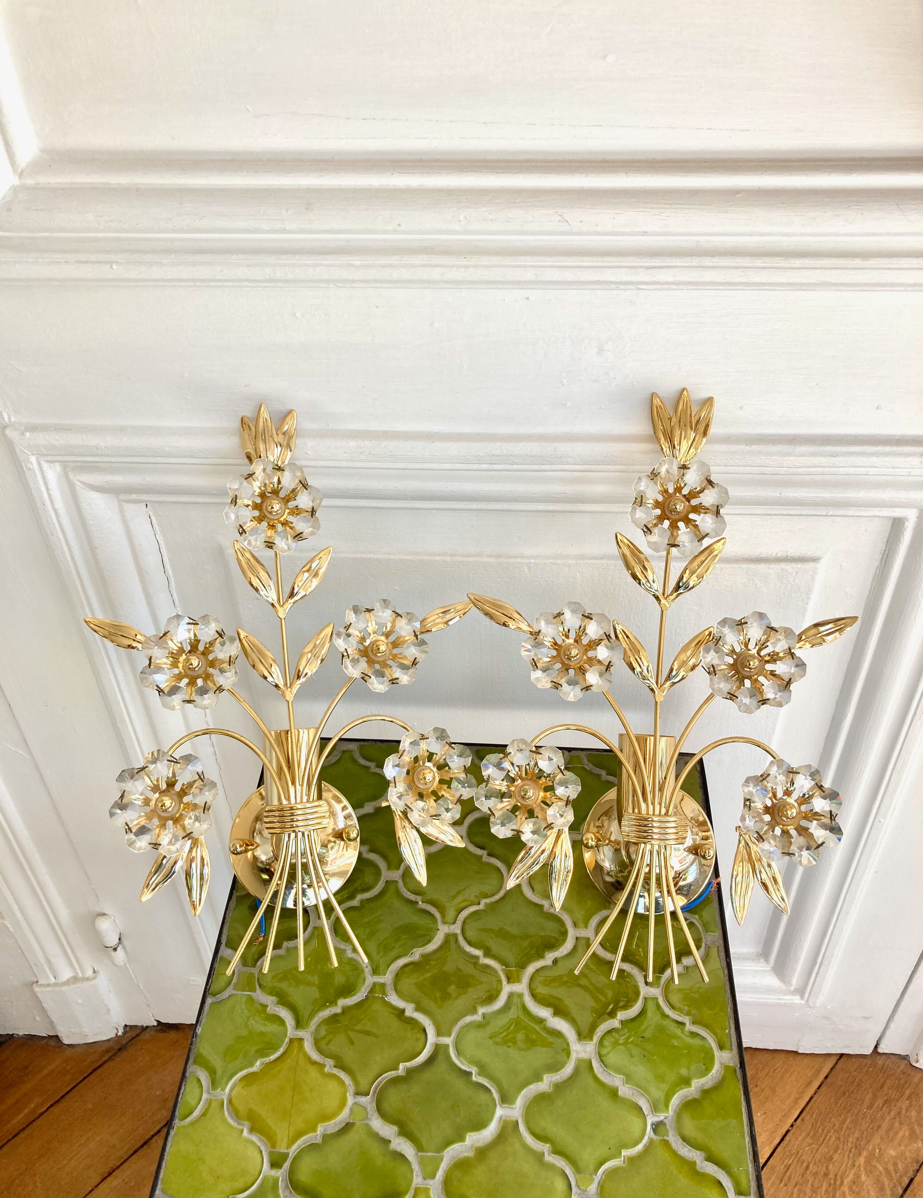 Pair of golden wall lamps Italy 70-80