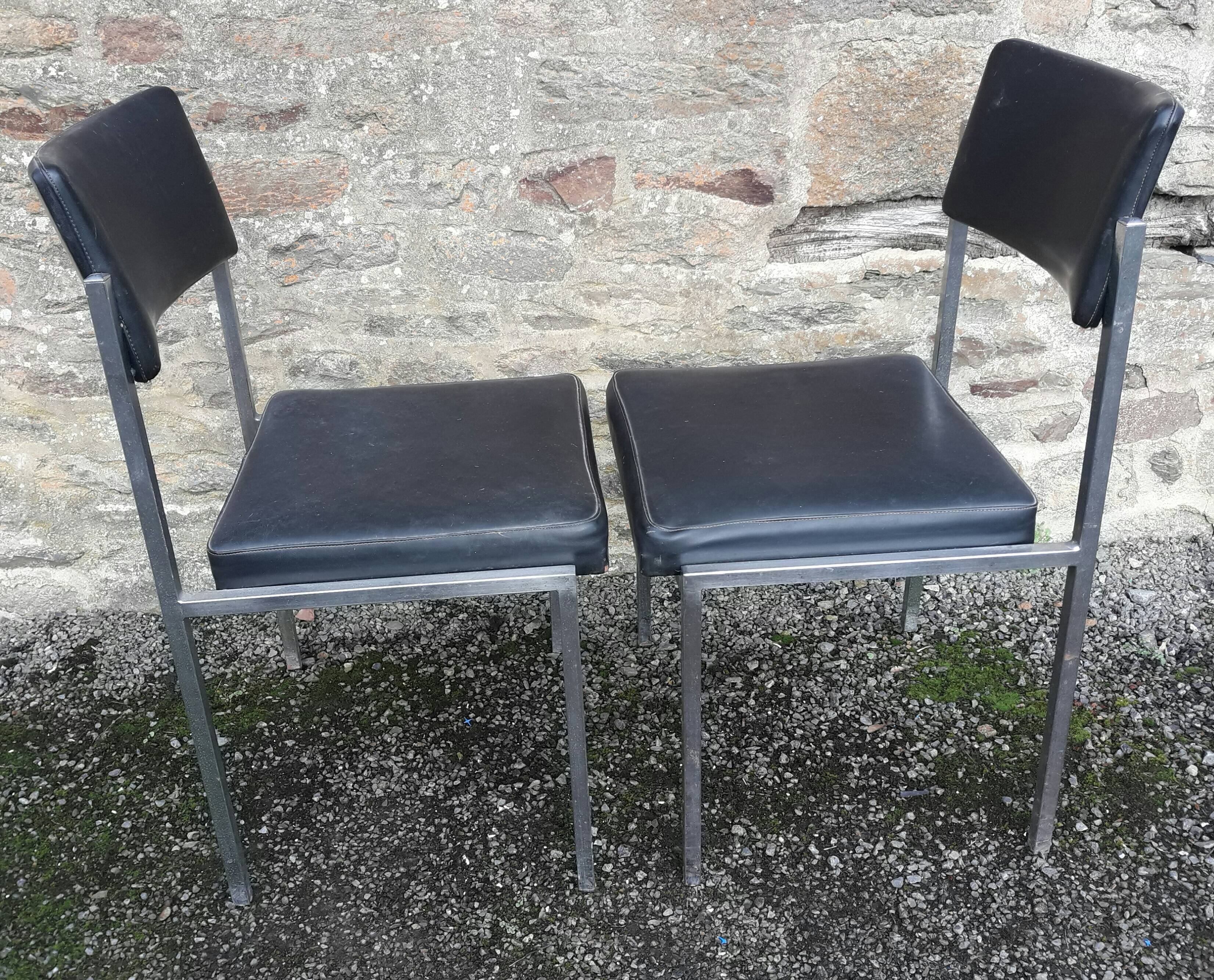 Pair of OEM Strafor 1960 leatherette chrome metal chairs