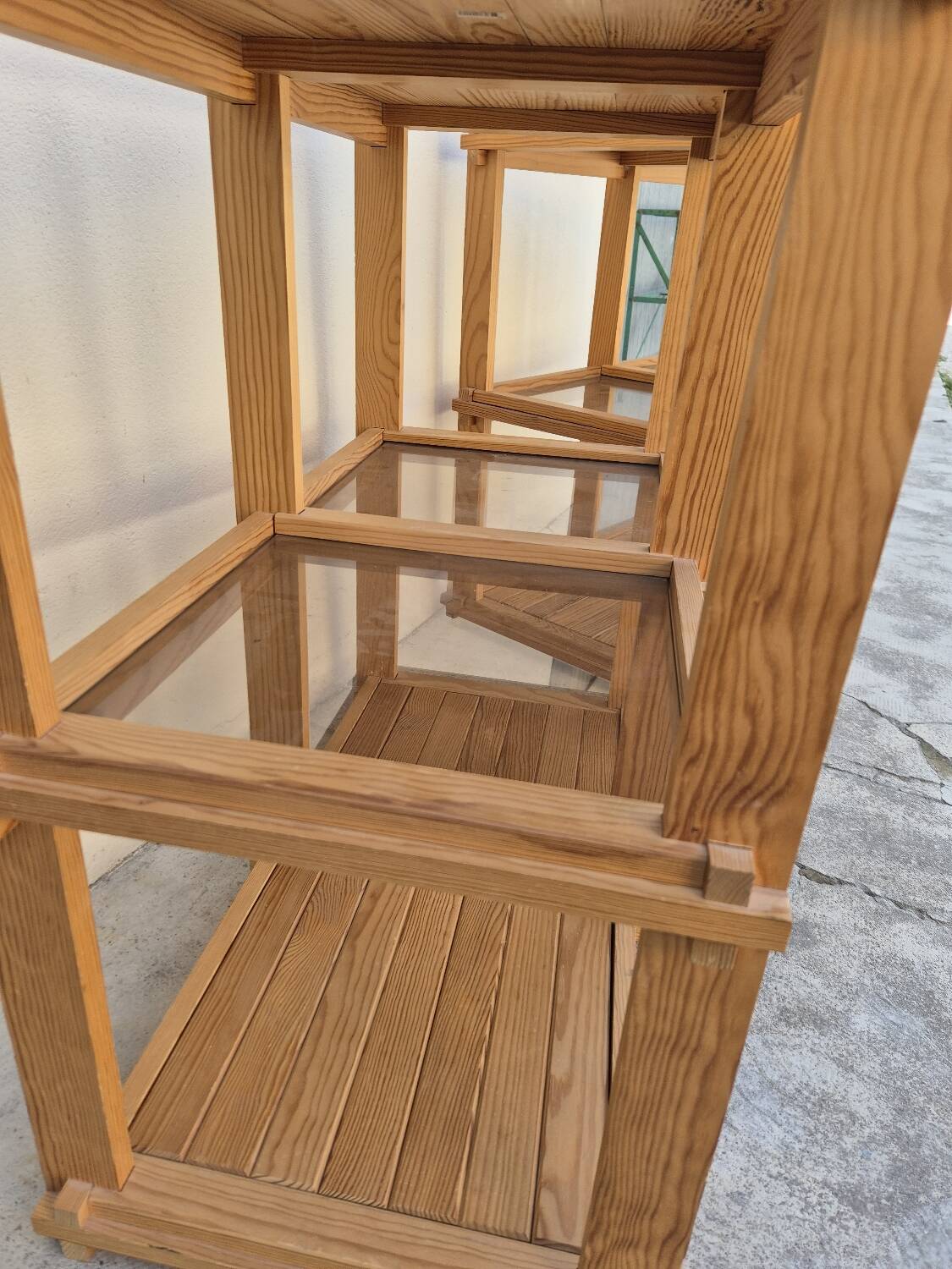 Pair of vintage pine bookshelf units in Maison Regain design from the 1970s.