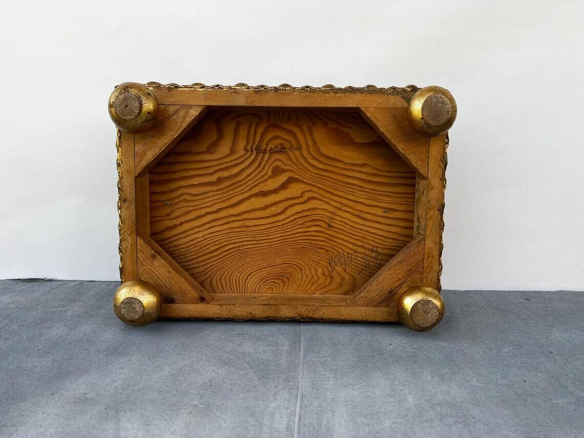 Empire Foot Stool With Petit Point Standing on Ball Feet Needlepoint Decor