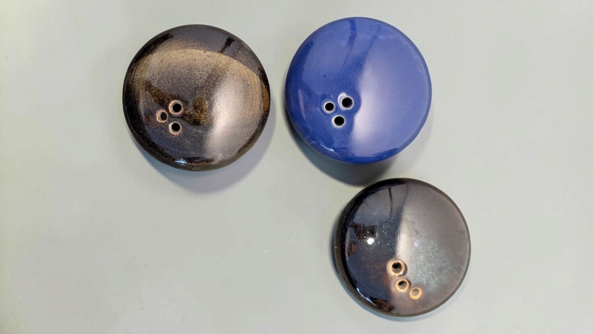 Set of 3 vintage glazed stoneware flower holders signed