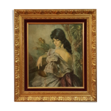 Oil painting young girl with twig