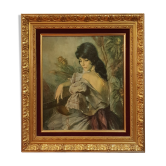 Peinture à l'huile jeune fille à la brindille
