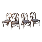4 chaises en bambou et rotin, dossier "éventail", 1960-70