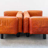 Canapés et poufs en cuir prange par Mario Marenco pour Arflex, 1970