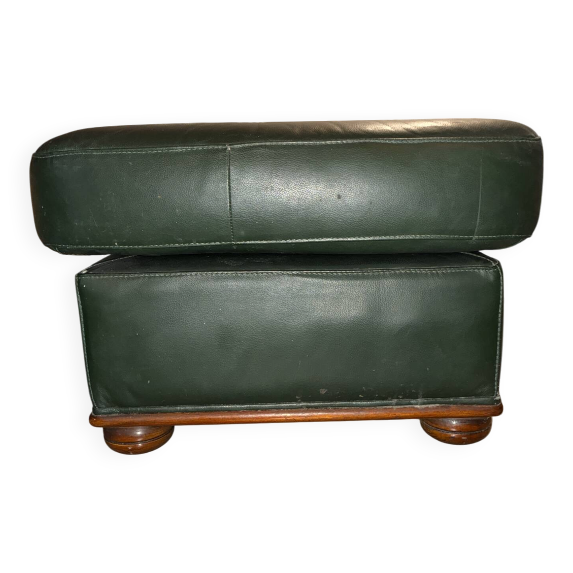 Vintage Green Bottle Leather Pouffe Footstool – 70s/80s