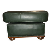 Pouf, repose-pieds vintage en cuir vert – années 70-80