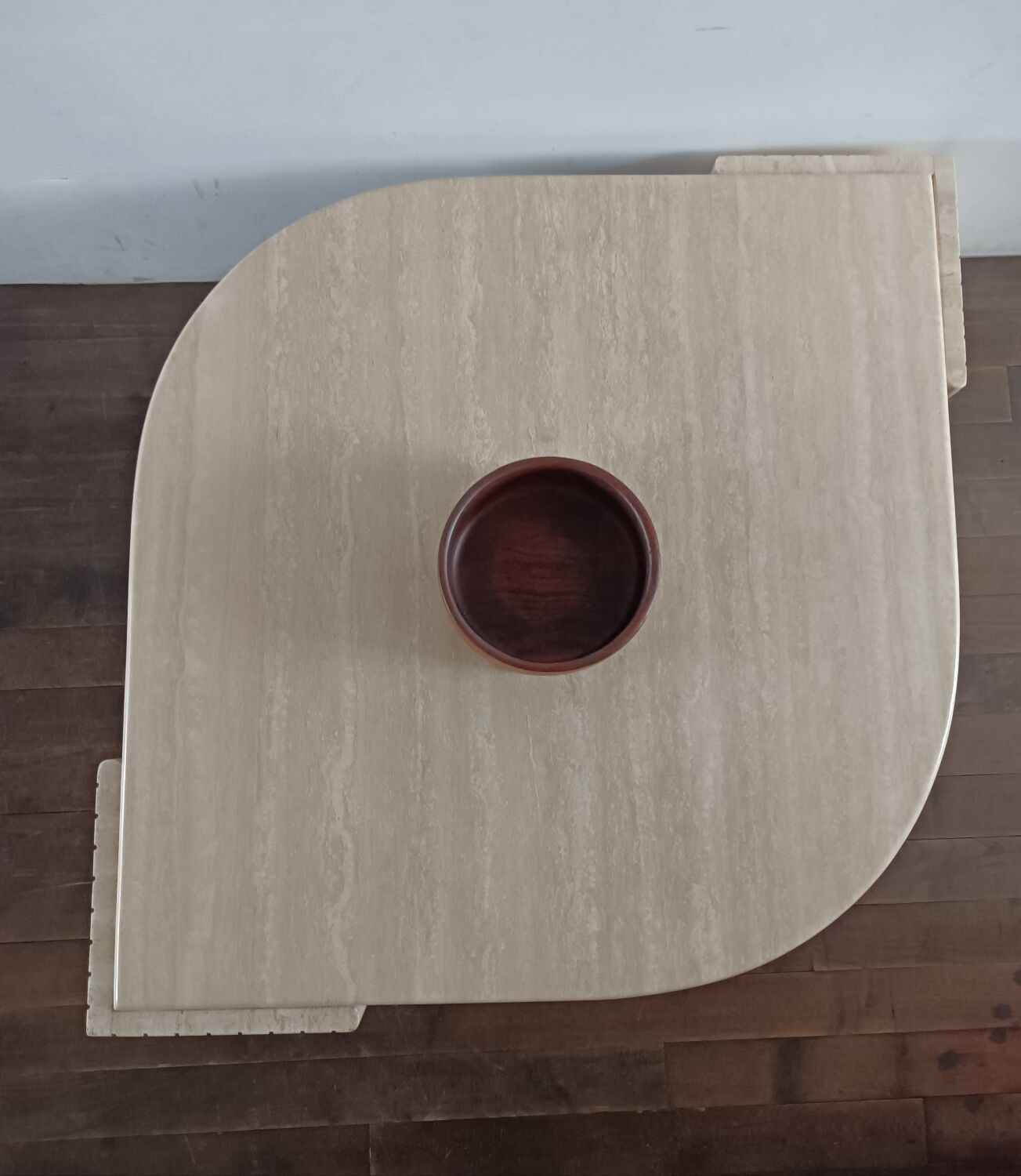 Large travertine coffee table drop shape