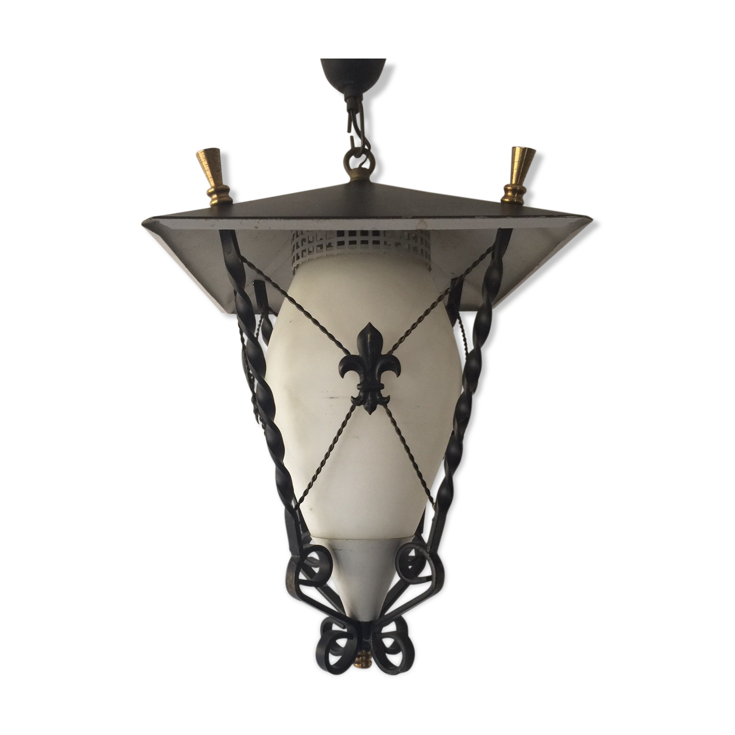 lantern in forged iron, opaline and brass