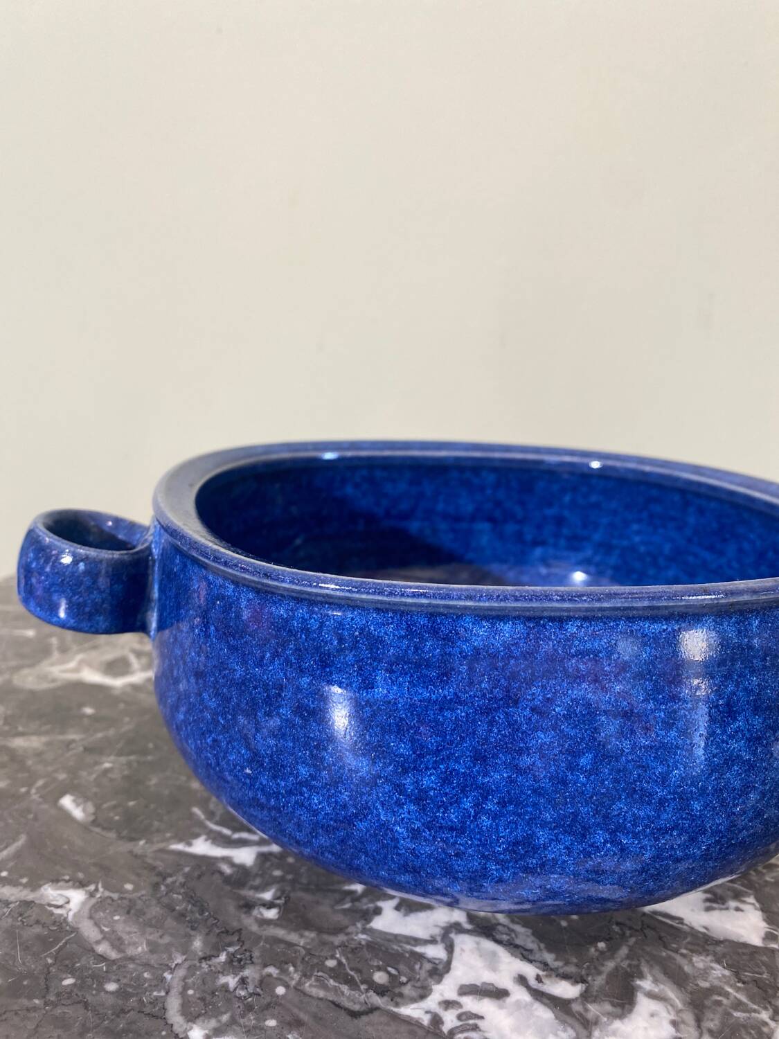 Blue glazed stoneware dish
